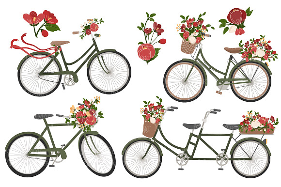 Floral Christmas Bicycles Clipart in Illustrations - product preview 3