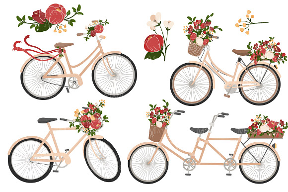 Floral Christmas Bicycles Clipart in Illustrations - product preview 4