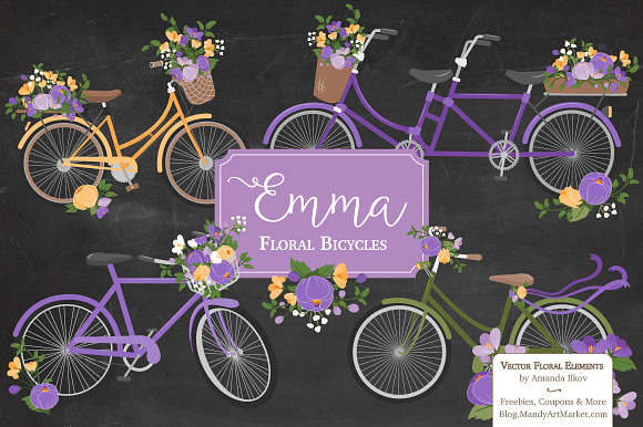 Spring Floral Bicycles Clipart in Graphics - product preview 1