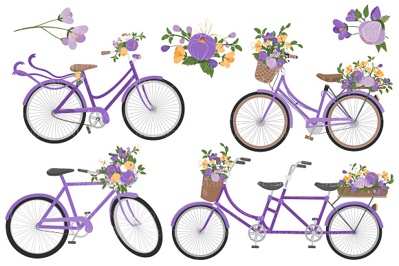 Spring Floral Bicycles Clipart in Graphics - product preview 2