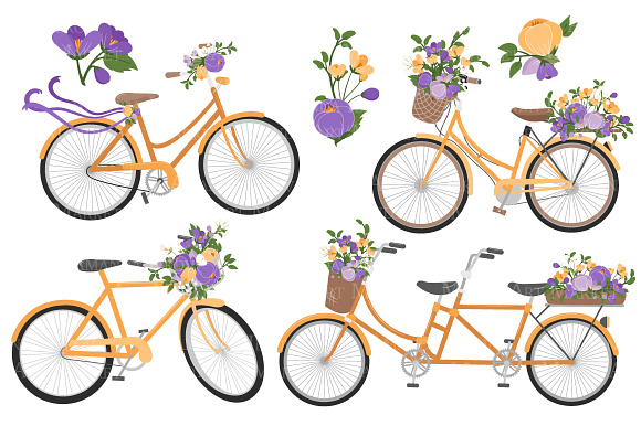 Spring Floral Bicycles Clipart in Graphics - product preview 3