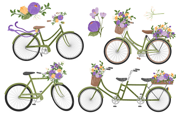 Spring Floral Bicycles Clipart in Graphics - product preview 4
