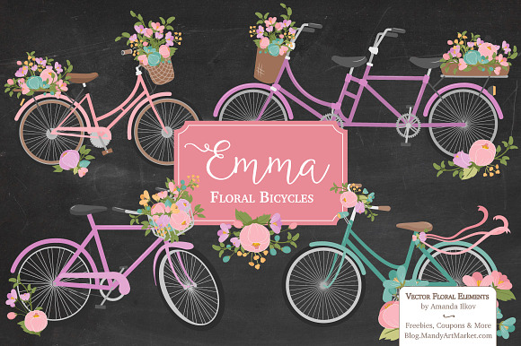 Garden Party Floral Bicycles Clipart in Illustrations - product preview 1