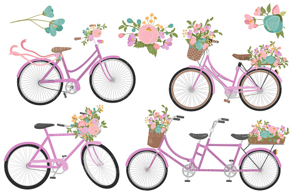 Garden Party Floral Bicycles Clipart in Illustrations - product preview 2
