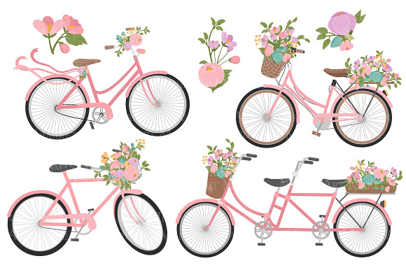 Garden Party Floral Bicycles Clipart in Illustrations - product preview 3