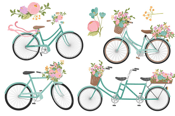 Garden Party Floral Bicycles Clipart in Illustrations - product preview 4