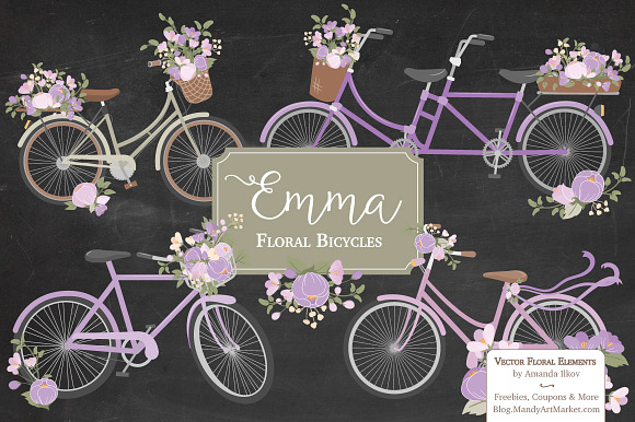Lavender Floral Bicycles Clipart in Illustrations - product preview 1