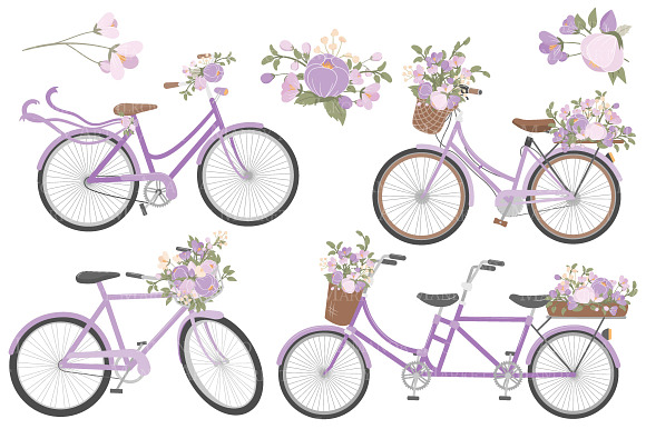 Lavender Floral Bicycles Clipart in Illustrations - product preview 2