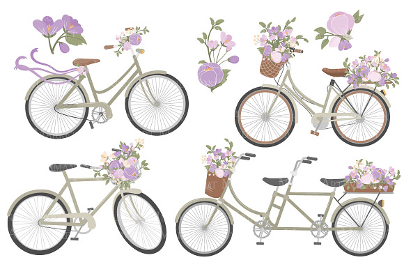 Lavender Floral Bicycles Clipart in Illustrations - product preview 3