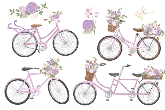 Lavender Floral Bicycles Clipart in Illustrations - product preview 4