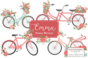 Mint & Coral Floral Bicycles