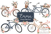 Navy & Pink Floral Bicycles Clipart