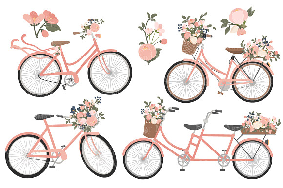 Navy & Pink Floral Bicycles Clipart in Illustrations - product preview 3