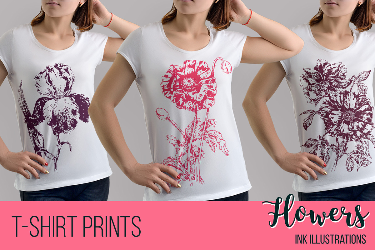 Botanical art flowers, t-shirts in Illustrations - product preview 8