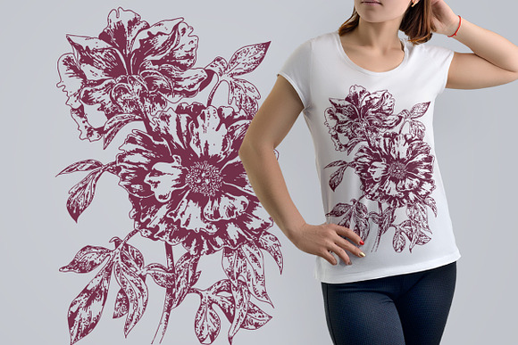 Botanical art flowers, t-shirts in Illustrations - product preview 2