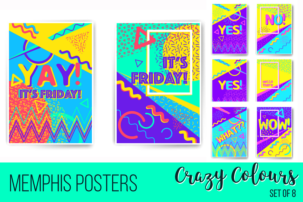 Poster Bundle, Memphis style in Illustrations - product preview 8