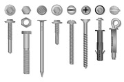 Realistic screws nuts bolts rivets