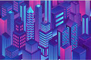 Isometric violet blue gradient city
