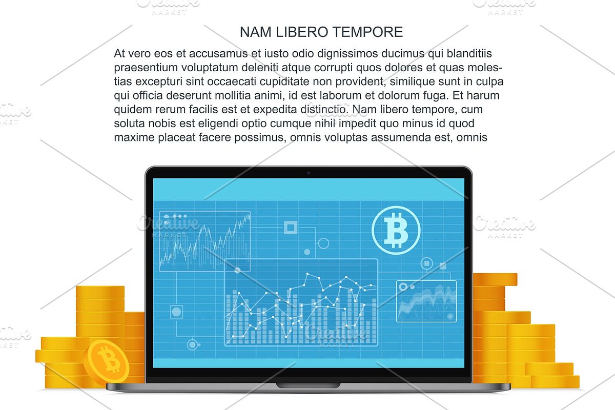 Bitcoin concept laptop and icons in Illustrations - product preview 8