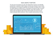Bitcoin concept laptop and icons