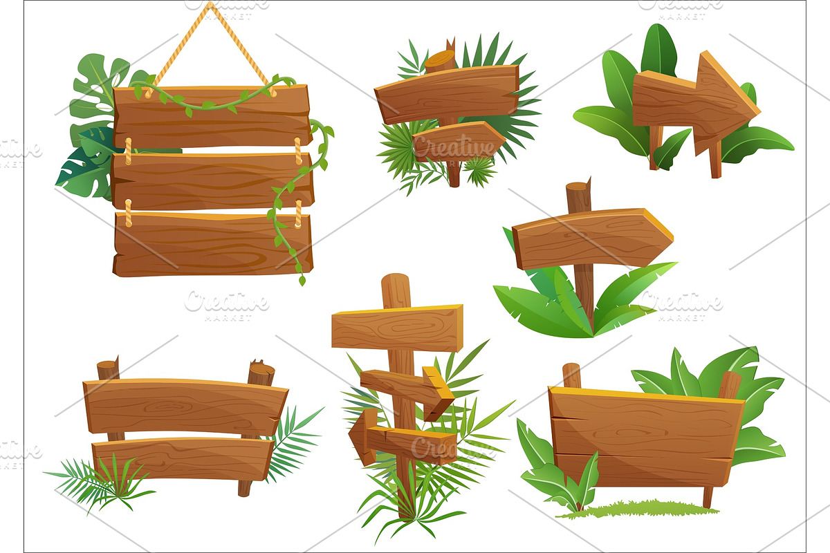 Jungle rainforest wood signs in Illustrations - product preview 8