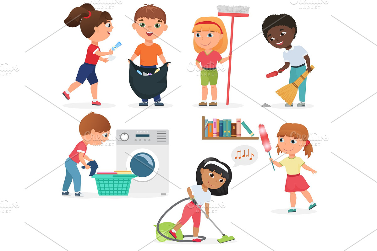 Cartoon kids cleaning home in Illustrations - product preview 8