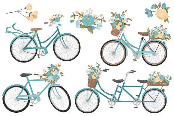 Vintage Blue Floral Bicycles in Illustrations - product preview 2