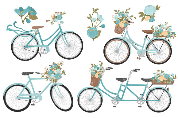 Vintage Blue Floral Bicycles in Illustrations - product preview 3