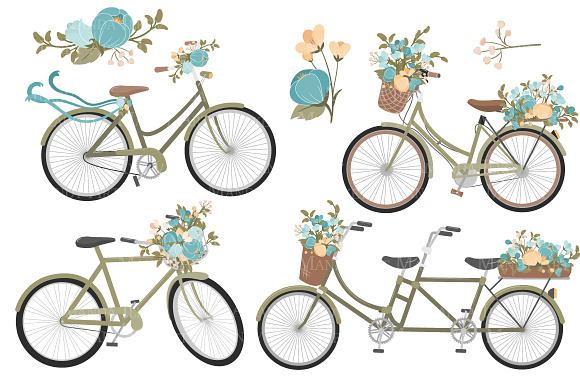 Vintage Blue Floral Bicycles in Illustrations - product preview 4