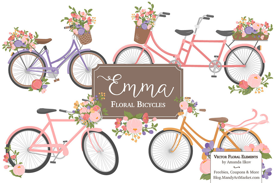Wildflowers Floral Bicycles Clipart