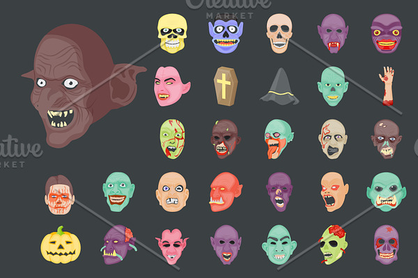 55 Flat Halloween Icons