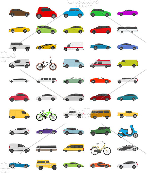 50 Urban City Vehicle Transport in Icons - product preview 1