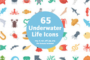 65 Flat Underwater Life Icons