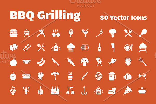 80 Barbeque Grilling Vector Icons