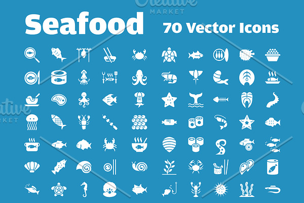 70 Seafood Vector Icons
