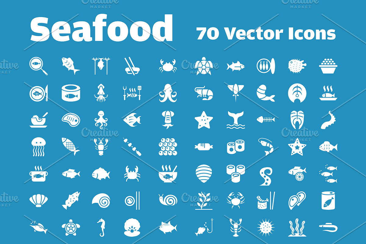 70 Seafood Vector Icons in Icons - product preview 8