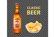 Craft Beer in Bottle and Chips in