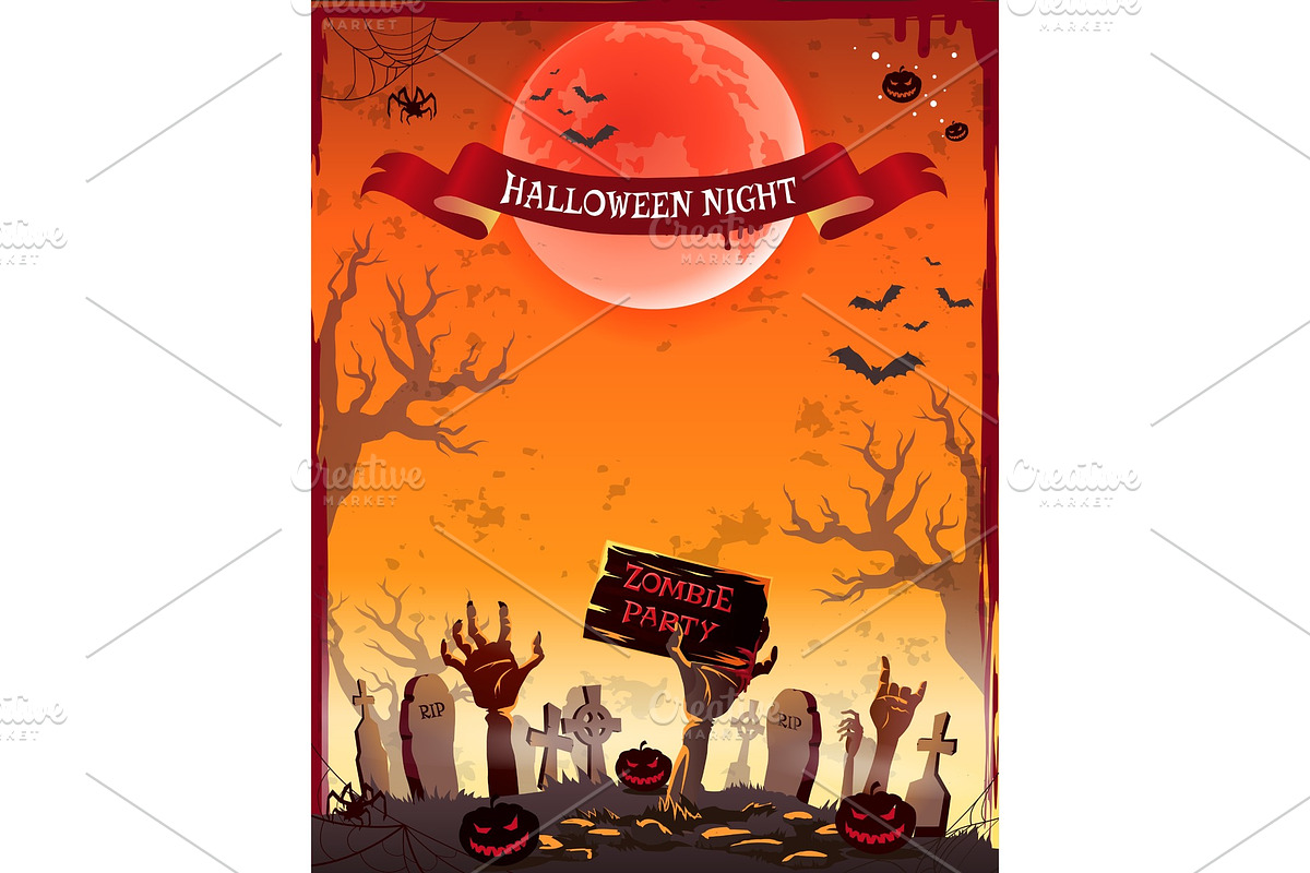 Halloween Night Zombie Party Vector in Objects - product preview 8