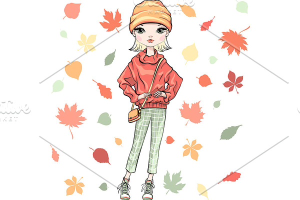 Vector fashion girl in autumn