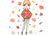 Vector fashion girl in autumn
