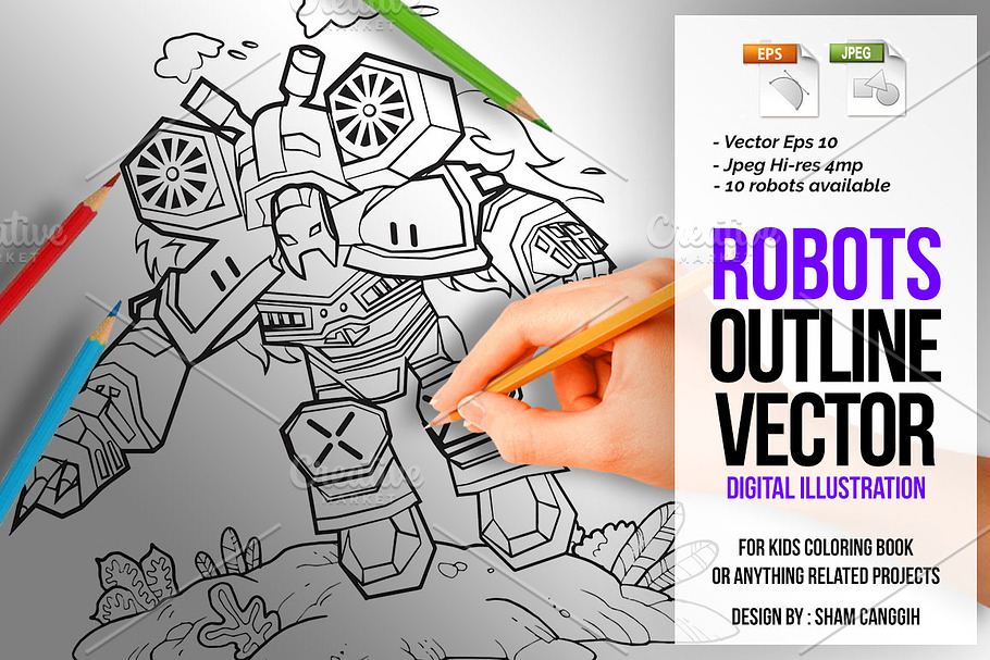Robots Outline Vector Illustration in Illustrations - product preview 8