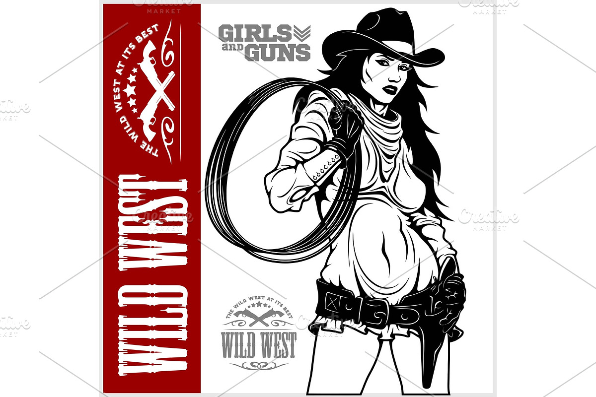 Sexy Cowgirl with Lasso isolated on in Illustrations - product preview 8