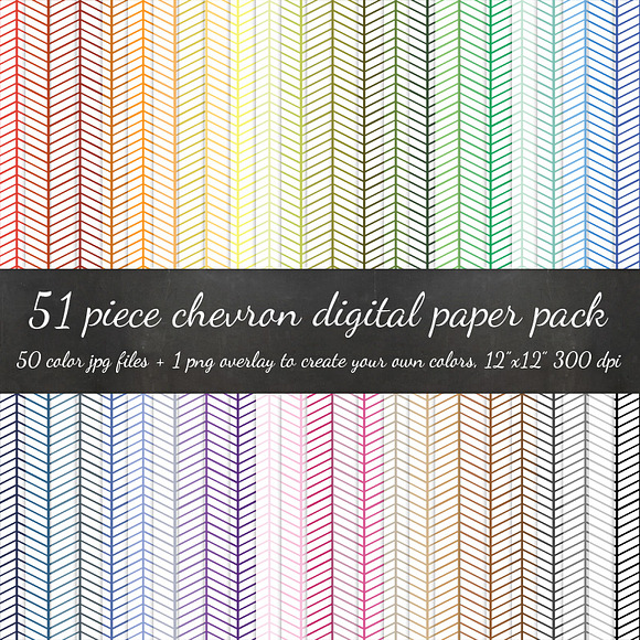 51 Piece Chevron Lines Digital Paper in Patterns - product preview 2
