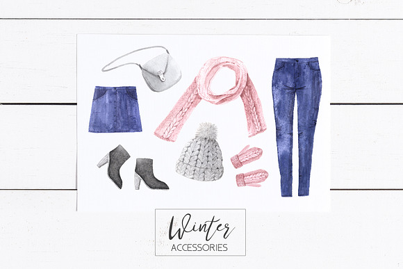 Watercolor Winter Clothes Set in Illustrations - product preview 1