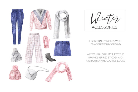 Watercolor Winter Clothes Set in Illustrations - product preview 2
