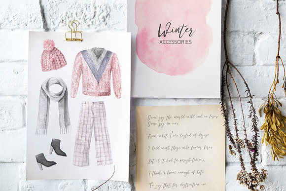Watercolor Winter Clothes Set in Illustrations - product preview 4