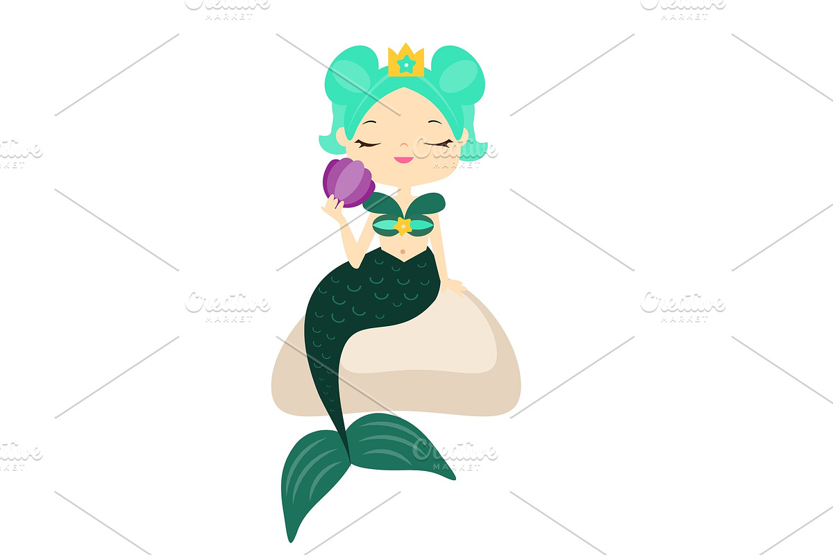 Cute cartoon mermaid sitting on in Illustrations - product preview 8