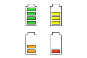 Battery charging color icons set