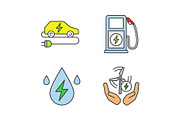 Electric energy color icons set