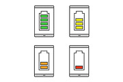 Smartphone battery color icons set